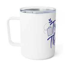 Load image into Gallery viewer, Travel is My Therapy Insulated Coffee Mug - White/Blue