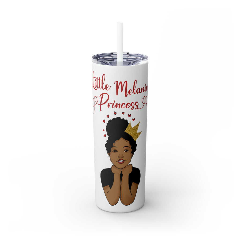 Little Melanin Princess Skinny Tumbler with Straw