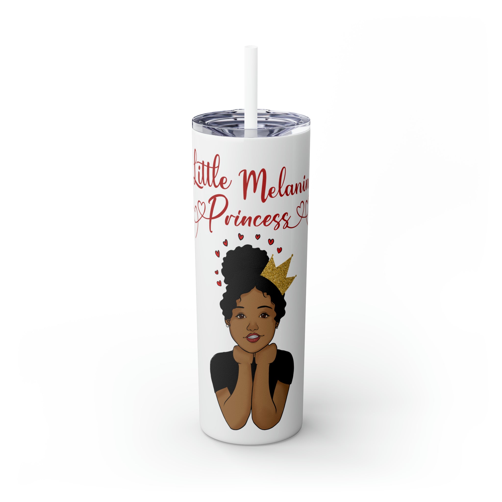 Little Melanin Princess Skinny Tumbler with Straw