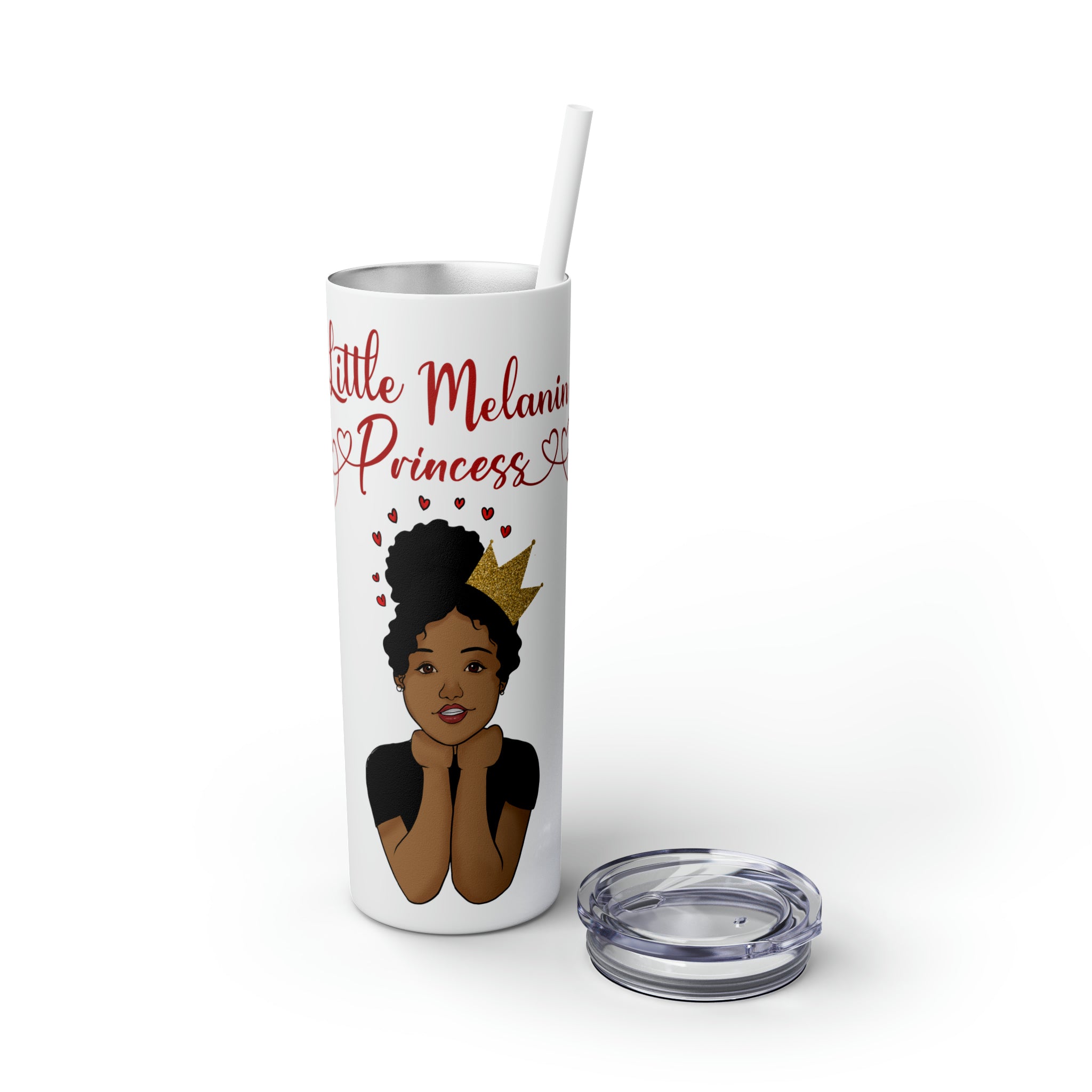 Little Melanin Princess Skinny Tumbler with Straw