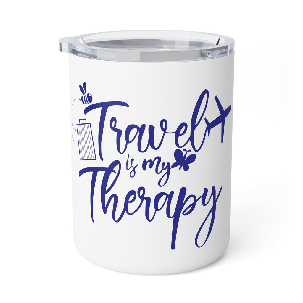 Travel is My Therapy Insulated Coffee Mug - White/Blue
