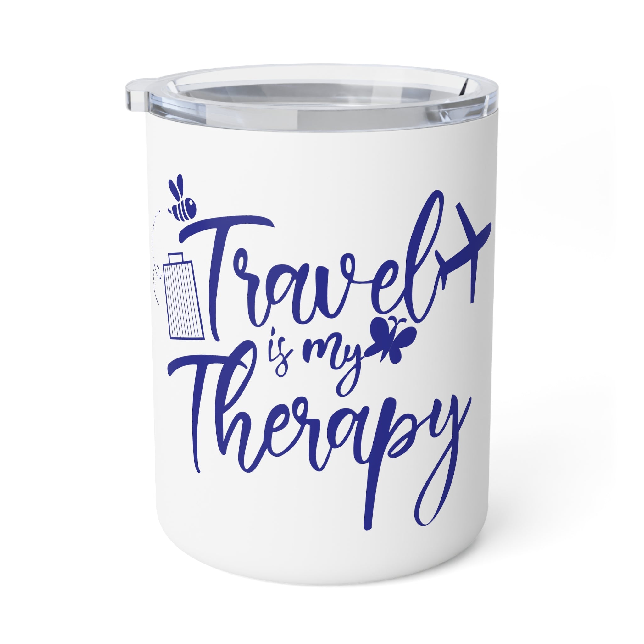 Travel is My Therapy Insulated Coffee Mug - White/Blue