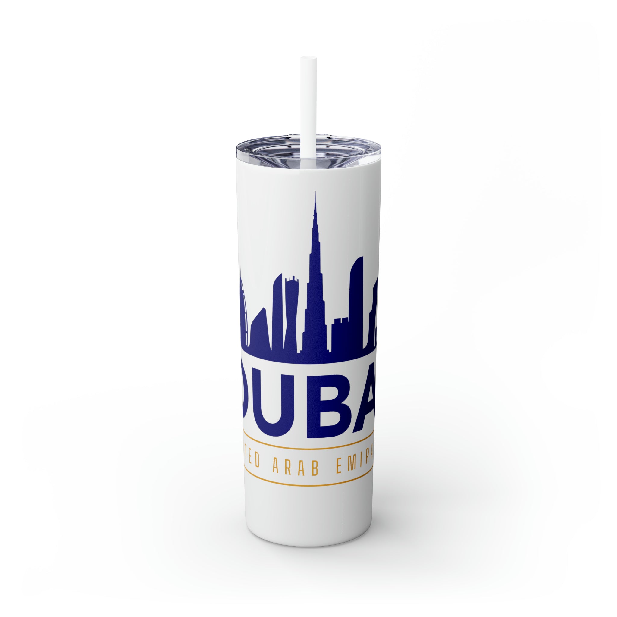 Dubai City Skinny Tumbler with Straw