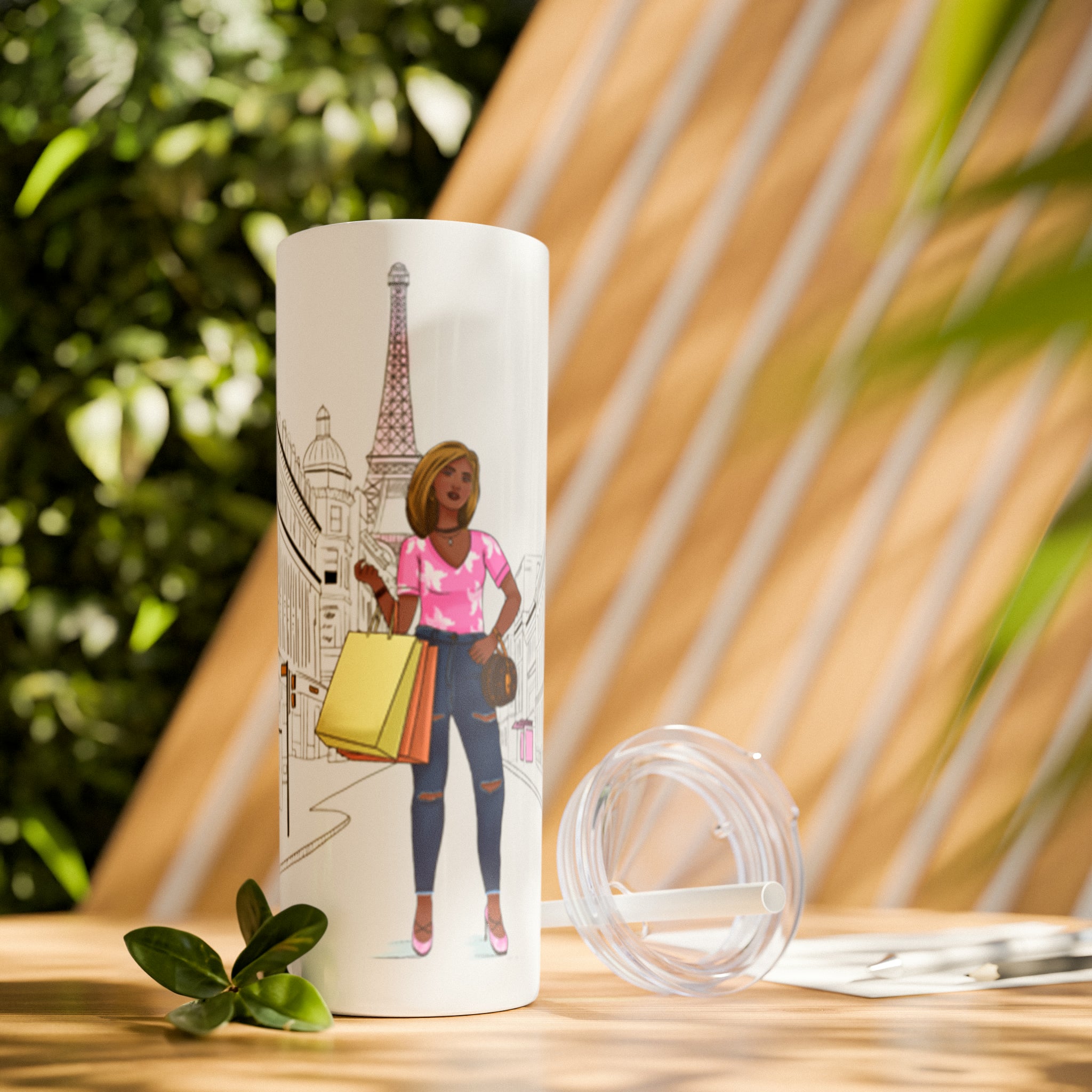 Shopping in Paris Skinny Tumbler with Straw