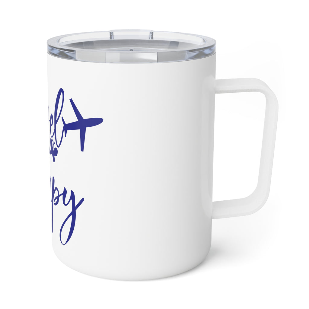 Travel is My Therapy Insulated Coffee Mug - White/Blue