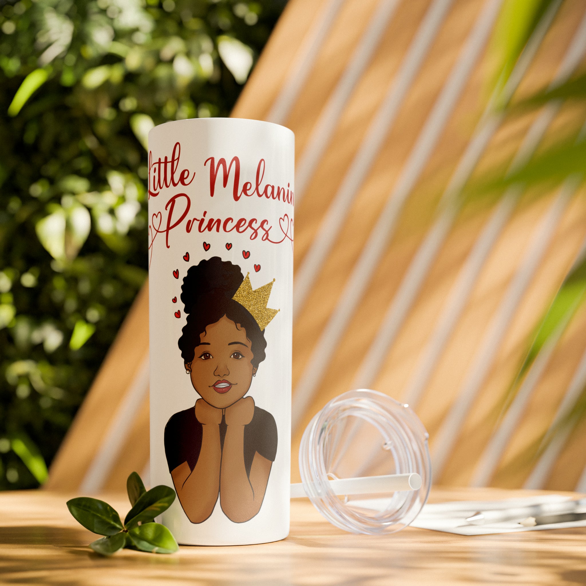 Little Melanin Princess Skinny Tumbler with Straw