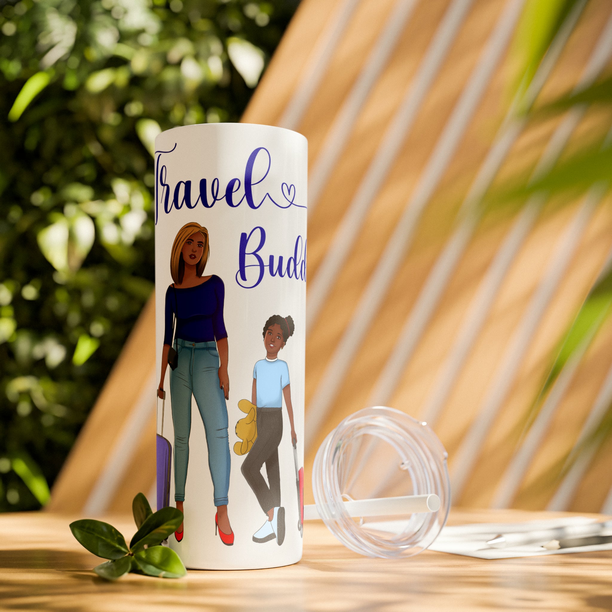 Travel Buddies Skinny Tumbler with Straw