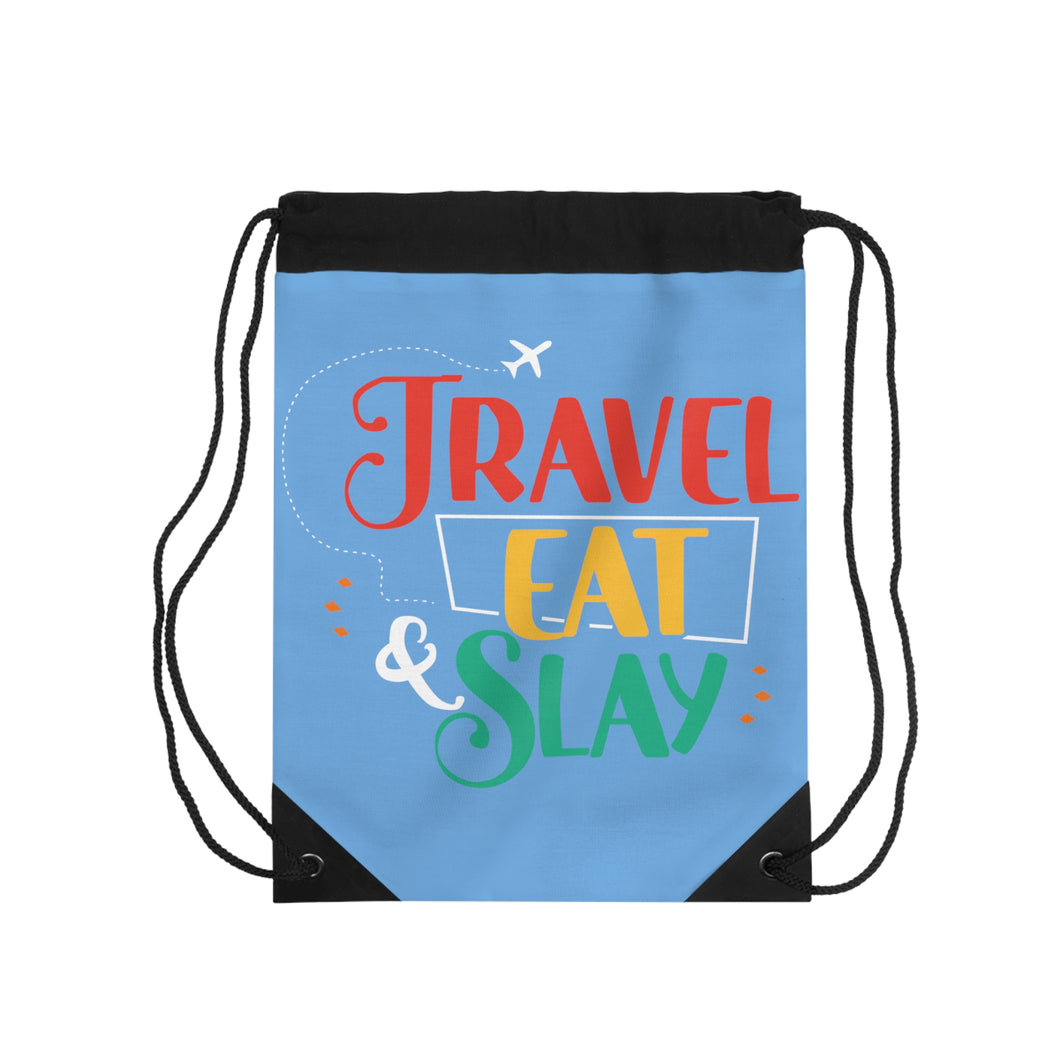 Travel Eat Slay Drawstring Bag - Light Blue