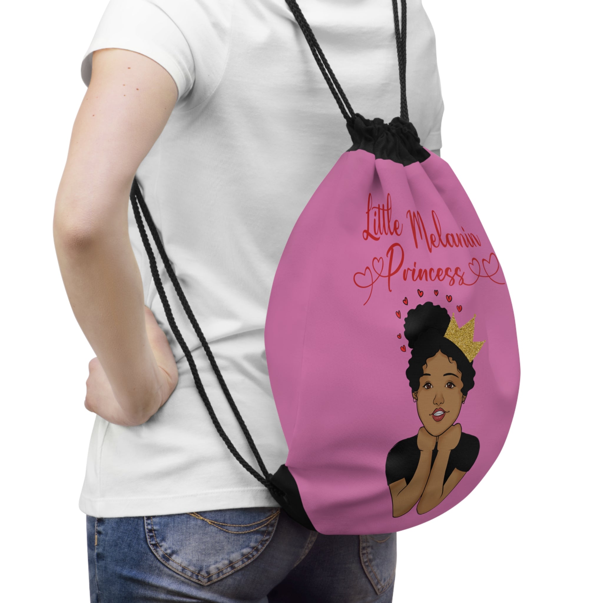 Little Melanin Princess Drawstring Bag - Pink
