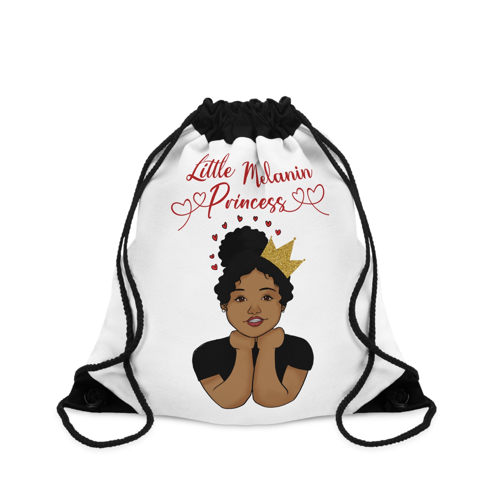 Little Melanin Princess Drawstring Bag - White