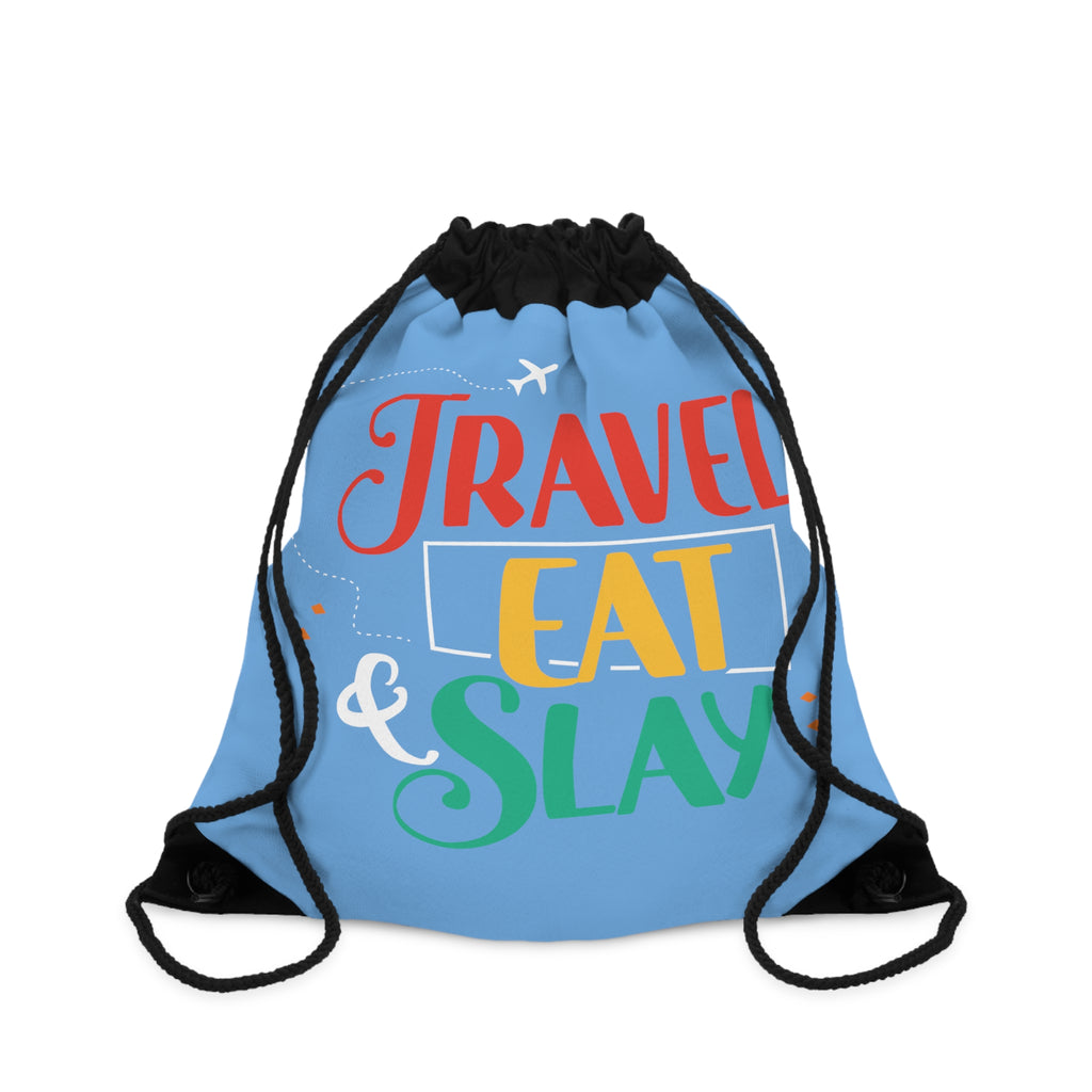 Travel Eat Slay Drawstring Bag - Light Blue