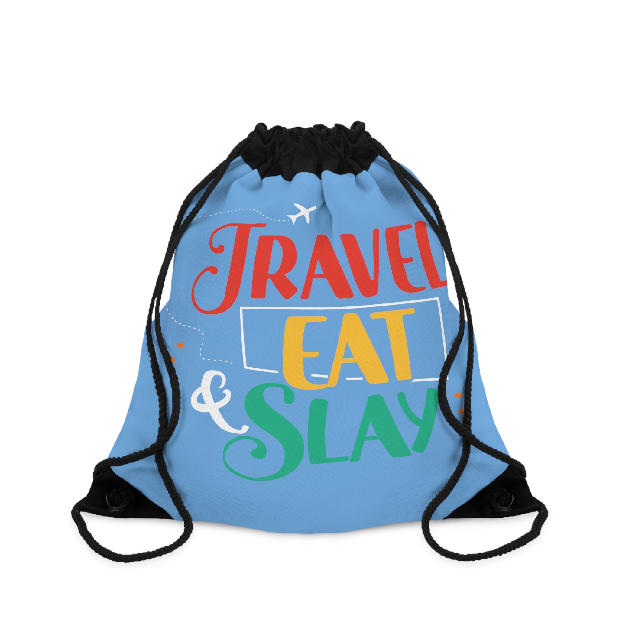 Travel Eat Slay Drawstring Bag - Light Blue