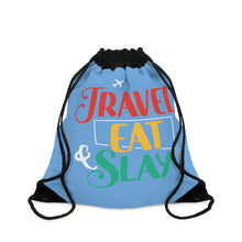 Load image into Gallery viewer, Travel Eat Slay Drawstring Bag - Light Blue

