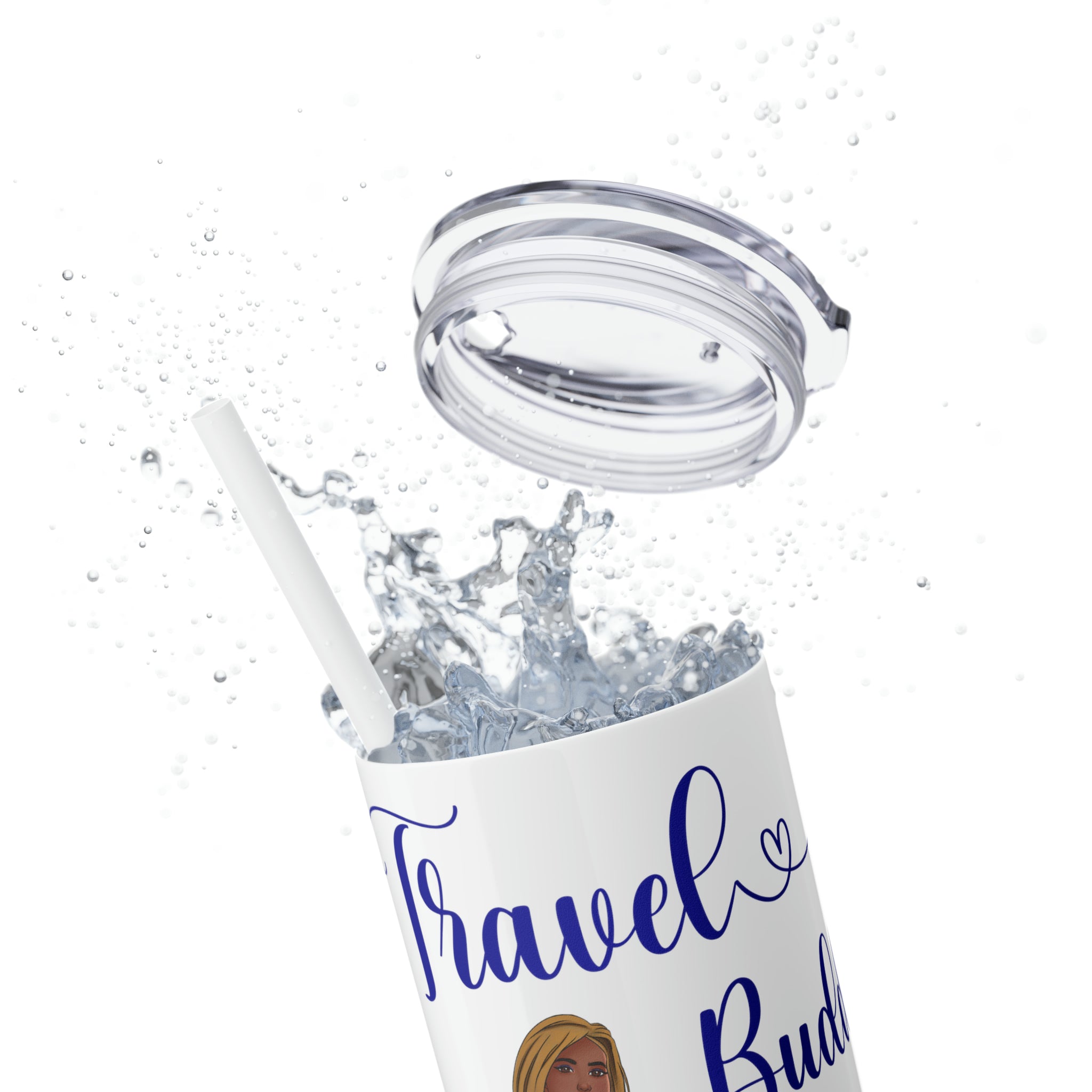 Travel Buddies Skinny Tumbler with Straw