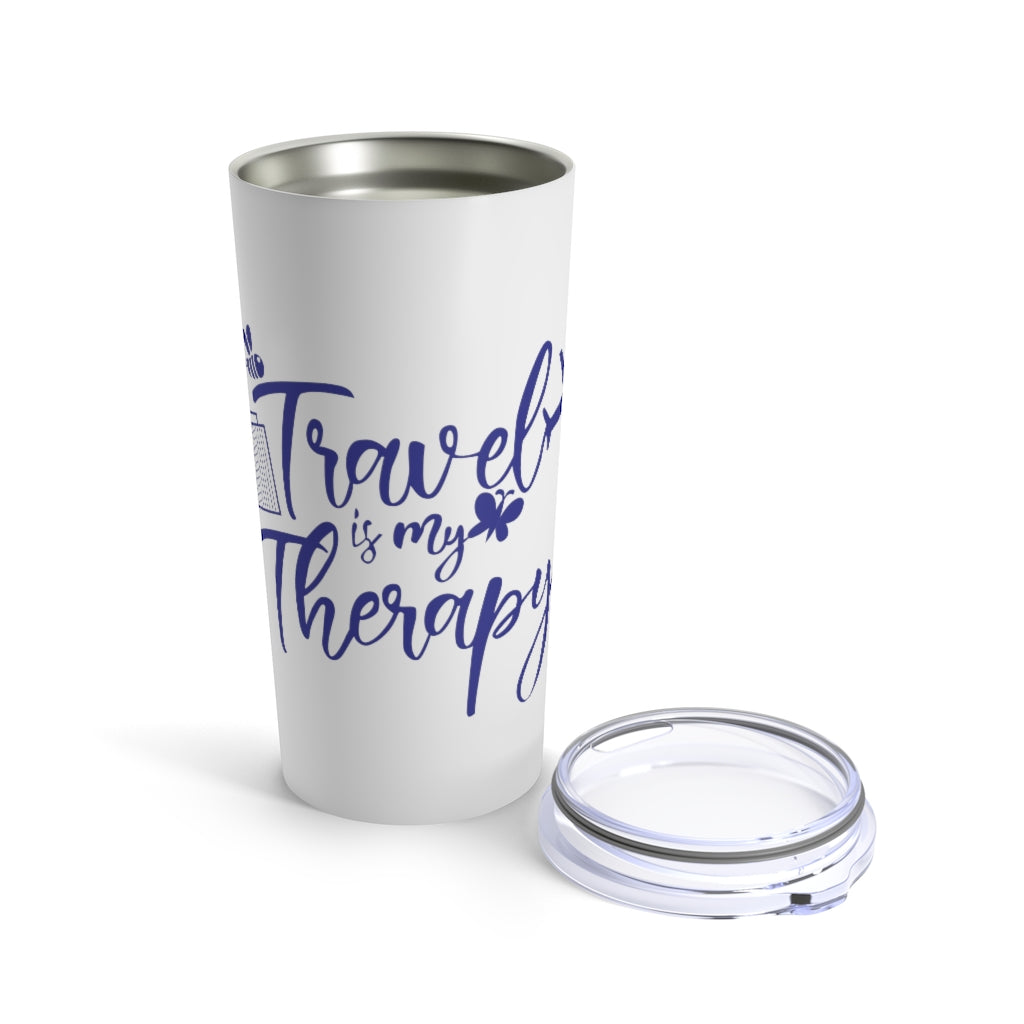 Travel is my Therapy Tumbler - White/Blue