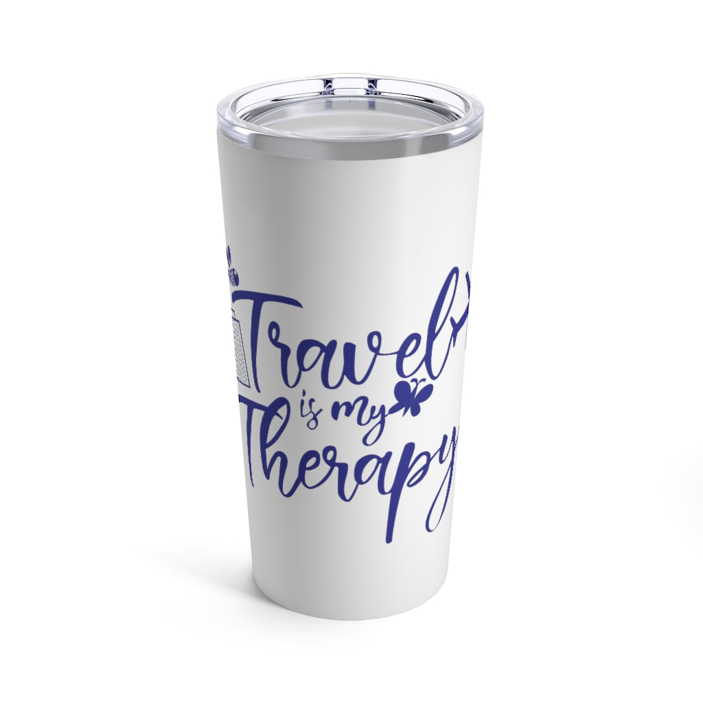 Travel is my Therapy Tumbler - White/Blue